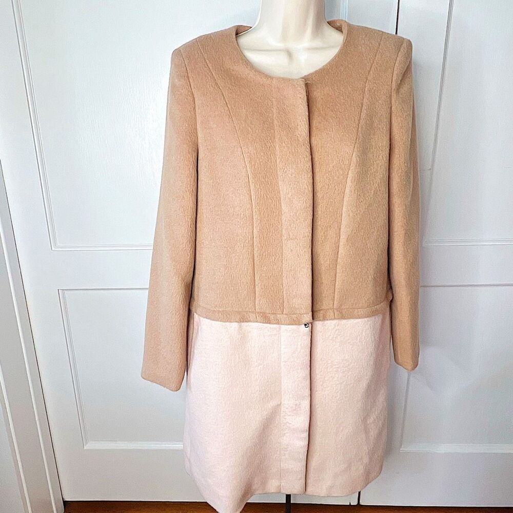 Alex + Alex Zip Off Wool Blend Coat/Blazer Size Large Tan/Pink